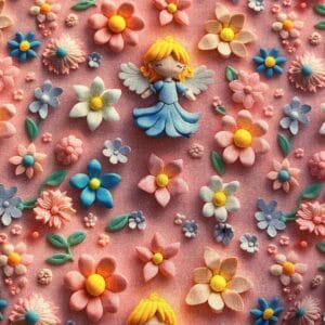 Popelín 3D Hada y flores -0649-